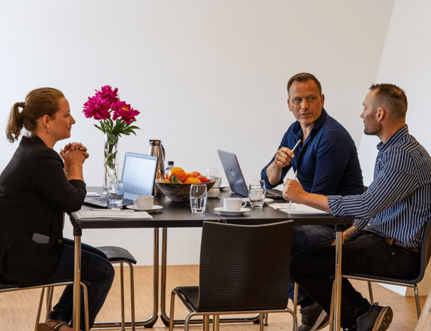 Deltagere i samtale ved mødebord